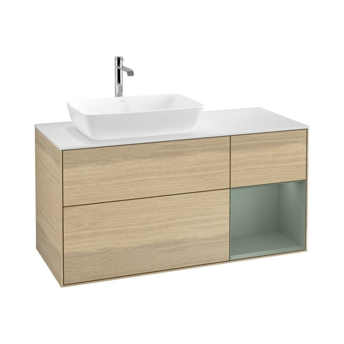 V&B Meuble sous lavabo Finion 120 cm, Pl blanc mat, Régulateur huile mat Lac, Oa ven