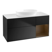 V&B Meuble sous lavabo Finion 120 cm, pl blanc mat, régule noyer, bleu mat laqué