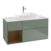 V&B Meuble sous lavabo Finion 120 cm, pl blanc mat, régule noyer ven, oli mat laqué
