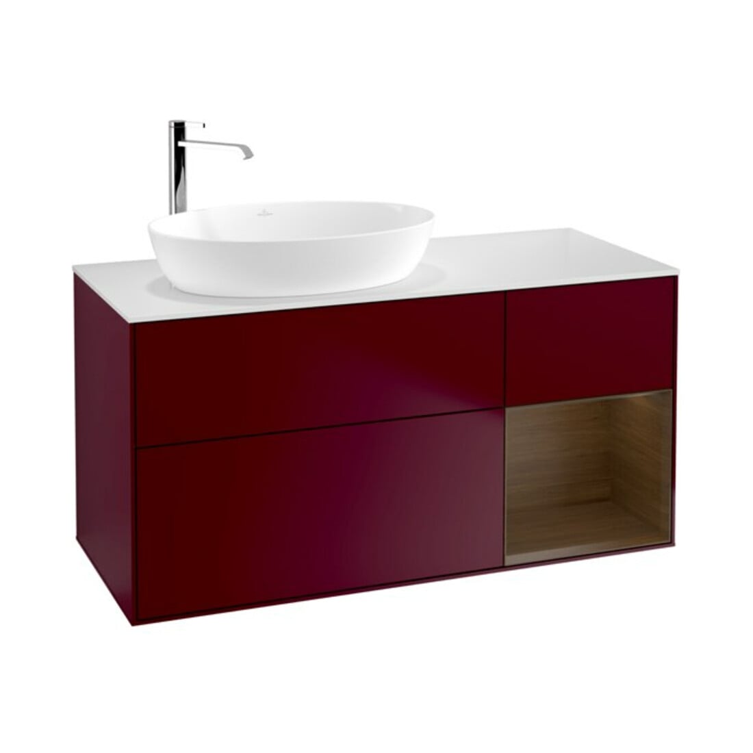 V&B Meuble sous-lavabo Finion 120 cm, pl blanc mat, régule noyer ven, Peo m