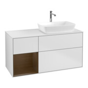 V&B Meuble sous-lavabo Finion 120 cm, pl blanc mat, régule noyer verni, blanc mat laqué