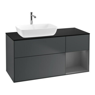 V&B Meuble sous-lavabo Finion 120 cm, Pl blanc mat, Rg A mat laqué, md bleu mat laqué