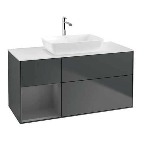V&B Meuble sous lavabo Finion 120 cm, Pl blanc mat, Rg A mat laqué, md bleu mat laqué