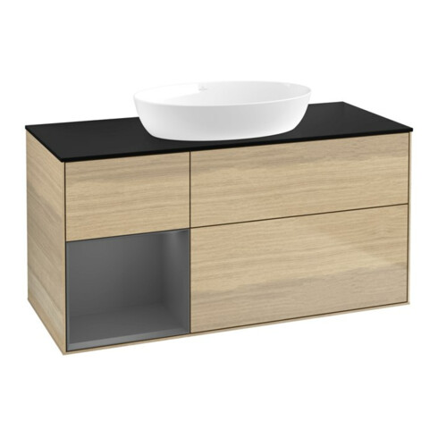 V&B Meuble sous lavabo Finion 120 cm, Pl blanc mat, Rg anthracite mat, Oa ven