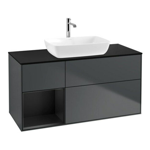 V&B Meuble sous lavabo Finion 120 cm, Pl blanc mat, Rg blanc mat Lac, md bleu mat Lac