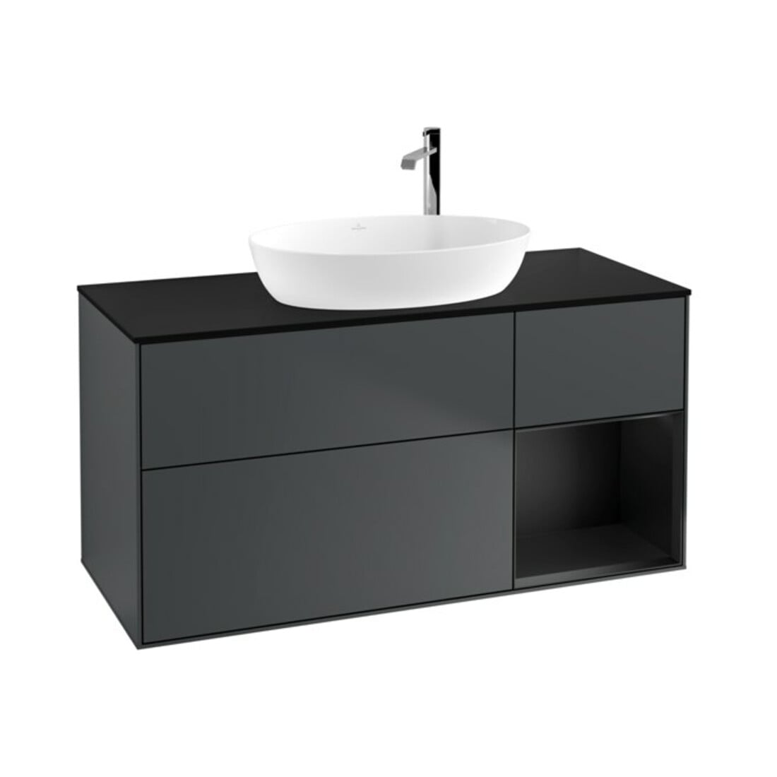 V&B Meuble sous lavabo Finion 120 cm, Pl blanc mat, Rg blanc mat Lac, md bleu mat Lac