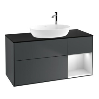 V&B Meuble sous lavabo Finion 120 cm, Pl blanc mat, Rg blanc mat laqué, avec bleu mat laqué