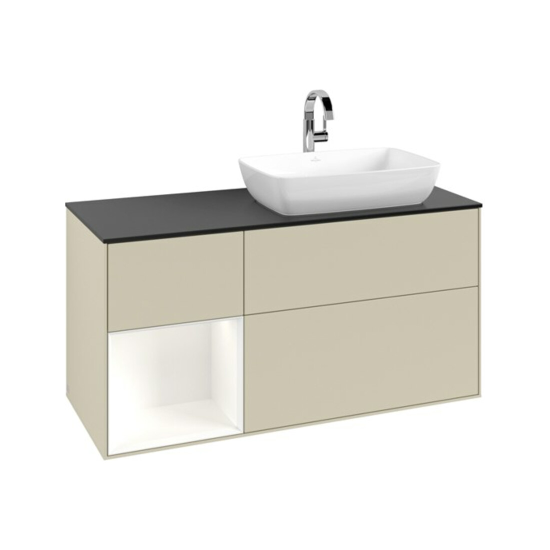 V&B Meuble sous lavabo Finion 120 cm, Pl blanc mat, Rg blanc mat laqué, si gris mat laqué