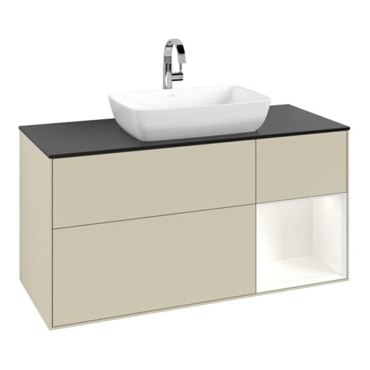 V&B Meuble sous lavabo Finion 120 cm, Pl blanc mat, Rg blanc mat laqué, si gris mat laqué
