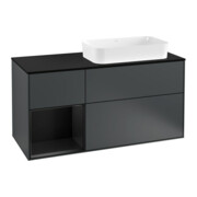 V&B Meuble sous lavabo Finion 120 cm, Pl blanc mat, Rg chêne clair mat, Laqué bleu mat