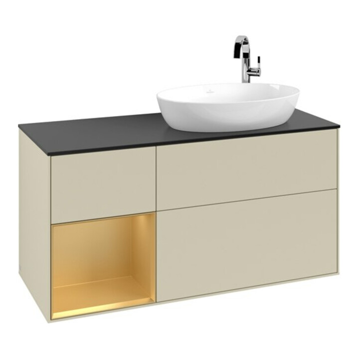 V&B Meuble sous-lavabo Finion 120 cm, Pl blanc mat, Rg doré mat laqué, si gris mat laqué