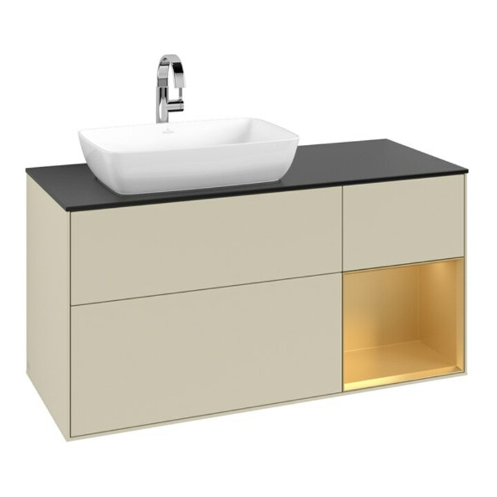 V&B Meuble sous lavabo Finion 120 cm, Pl blanc mat, Rg doré mat laqué, si gris mat laqué