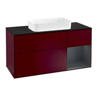 V&B Meuble sous lavabo Finion 120 cm, Pl blanc mat, Rg droite médium bleu mat Lac, Peo mat