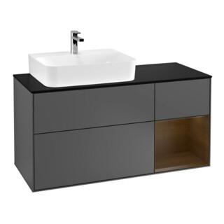 V&B Meuble sous lavabo Finion 120 cm, Pl blanc mat, Rg droite noyer, Anthracite m