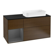 V&B Meuble sous lavabo Finion 120 cm, Pl blanc mat, Rg gauche Anthracite mat, veinage bois