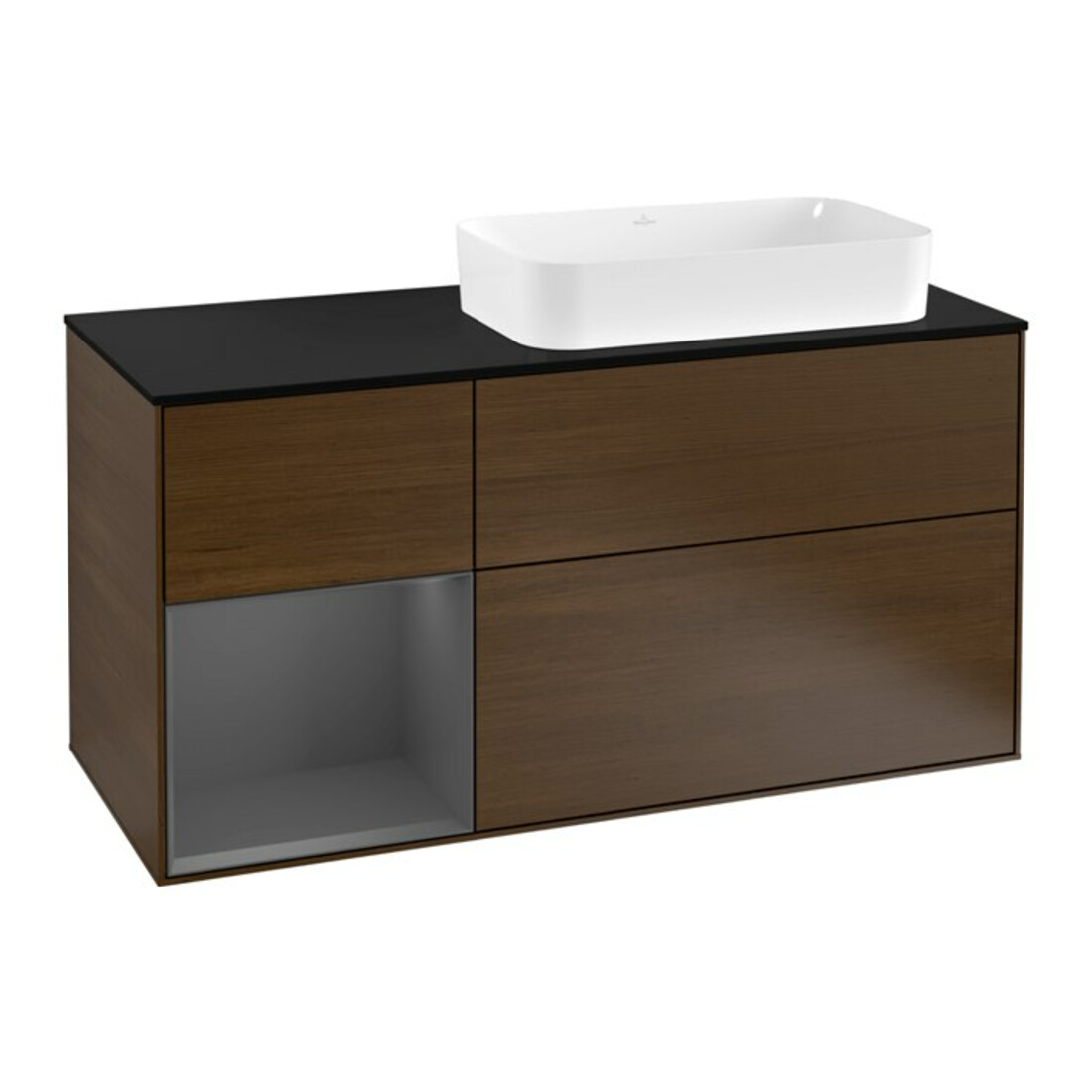V&B Meuble sous lavabo Finion 120 cm, Pl blanc mat, Rg gauche Anthracite mat, veinage bois