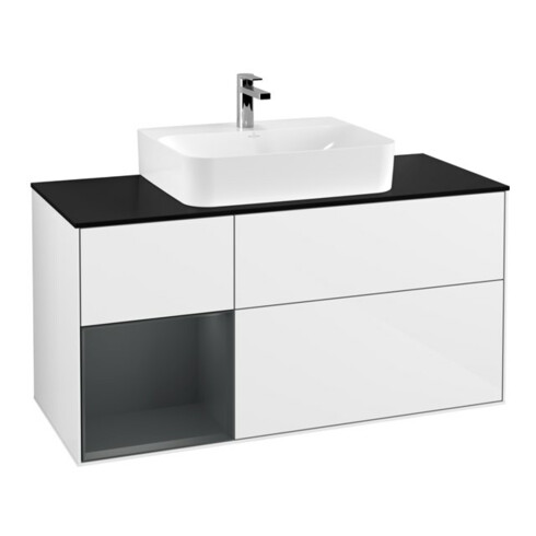 V&B Meuble sous-lavabo Finion 120 cm, Pl blanc mat, Rg gauche médium bois mat, laqué blanc