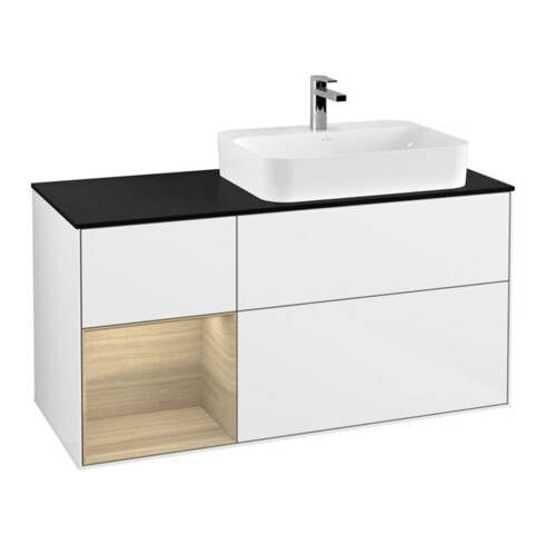 V&B Meuble sous-lavabo Finion 120 cm, Pl blanc mat, Rg gauche Oa ven, blanc brillant Lac