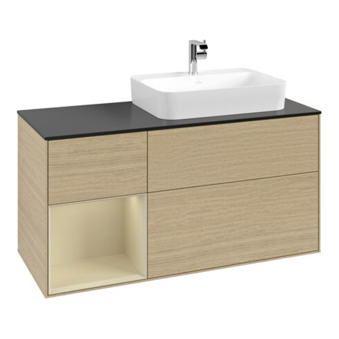 V&B Meuble sous lavabo Finion 120 cm, Pl blanc mat, Rg gauche, si gris mat Lac, Oa ven