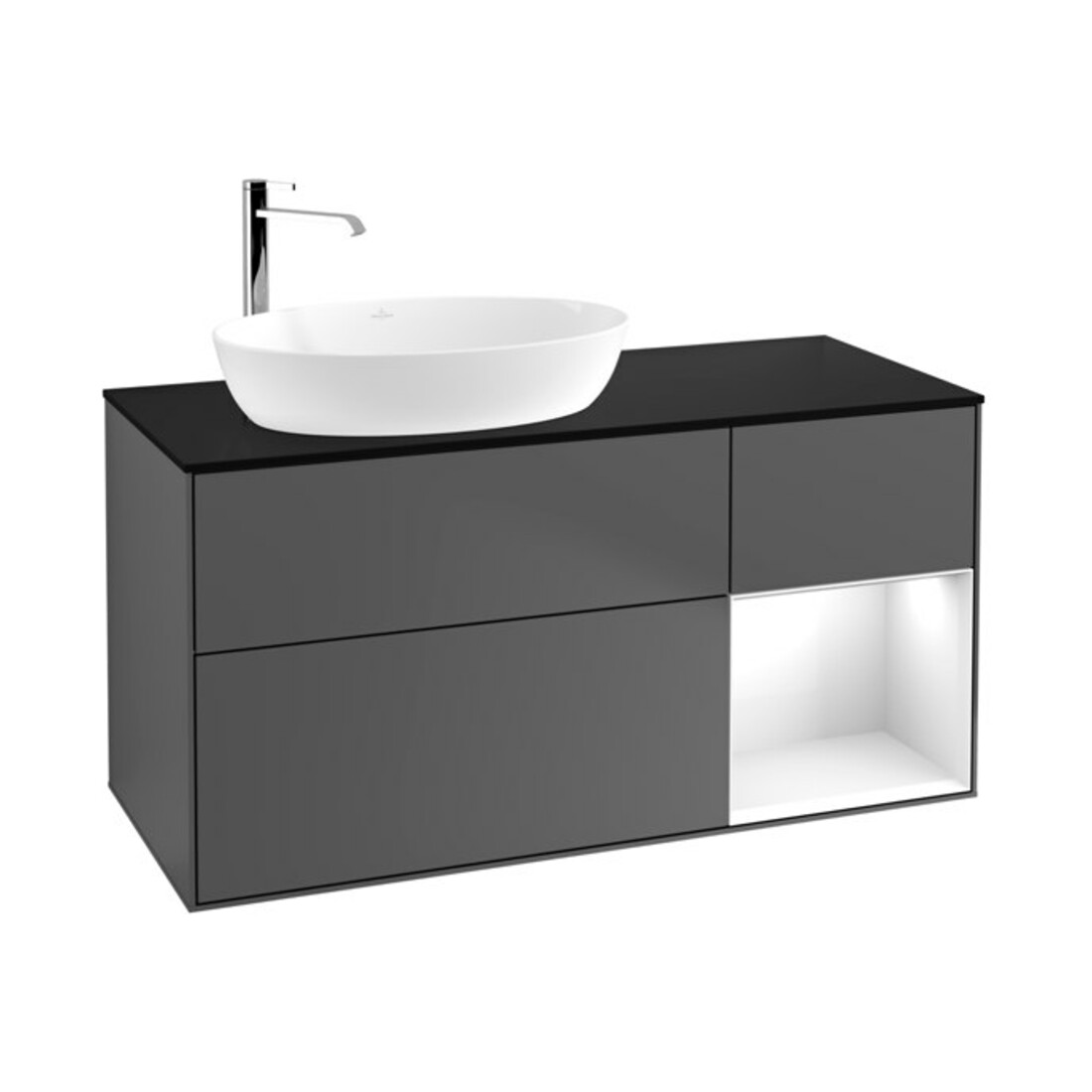 V&B Meuble sous lavabo Finion 120 cm, Pl blanc mat, Rg gris blanc laqué, Anthracite m