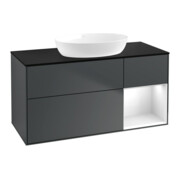 V&B Meuble sous-lavabo Finion 120 cm, Pl blanc mat, Rg gris blanc laqué, md bleu mat laqué