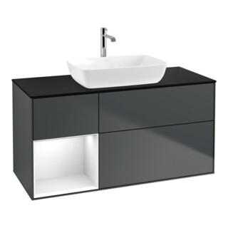 V&B Meuble sous lavabo Finion 120 cm, Pl blanc mat, Rg gris blanc laqué, md bleu mat laqué