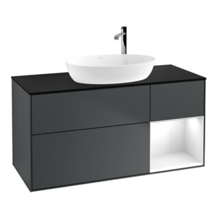 V&B Meuble sous lavabo Finion 120 cm, Pl blanc mat, Rg gris blanc laqué, md bleu mat laqué