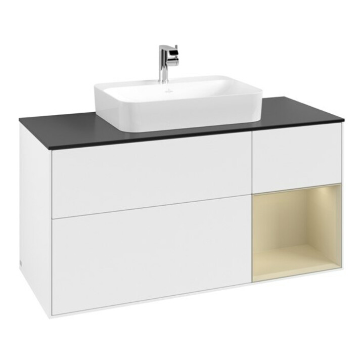 V&B Meuble sous lavabo Finion 120 cm, Pl blanc mat, Rg gris ciment Laqué, blanc mat Lac