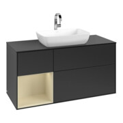 V&B Meuble sous-lavabo Finion 120 cm, Pl blanc mat, Rg gris clair mat Lac, bleu mat Lac