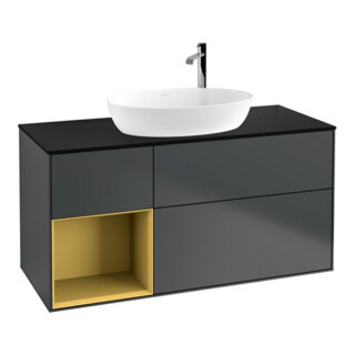 V&B Meuble sous lavabo Finion 120 cm, Pl blanc mat, Rg gris mat Lac, md bleu mat Lac