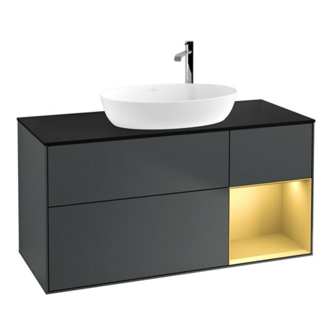 V&B Meuble sous lavabo Finion 120 cm, Pl blanc mat, Rg gris mat laqué, md blanc mat laqué