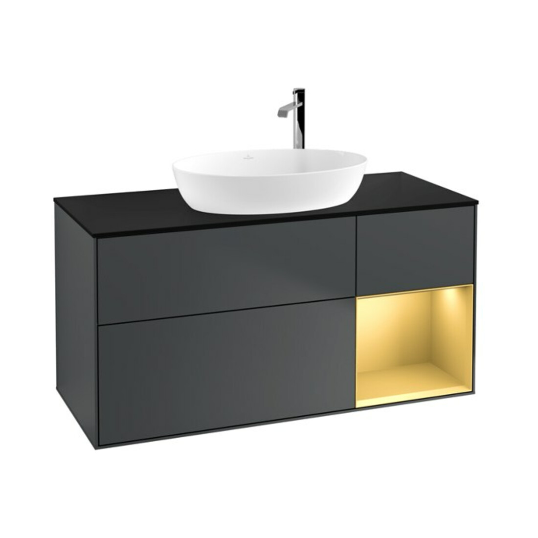 V&B Meuble sous lavabo Finion 120 cm, Pl blanc mat, Rg gris mat laqué, md blanc mat laqué