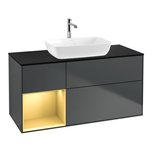 V&B Meuble sous lavabo Finion 120 cm, Pl blanc mat, Rg gris mat laqué, md bleu mat laqué