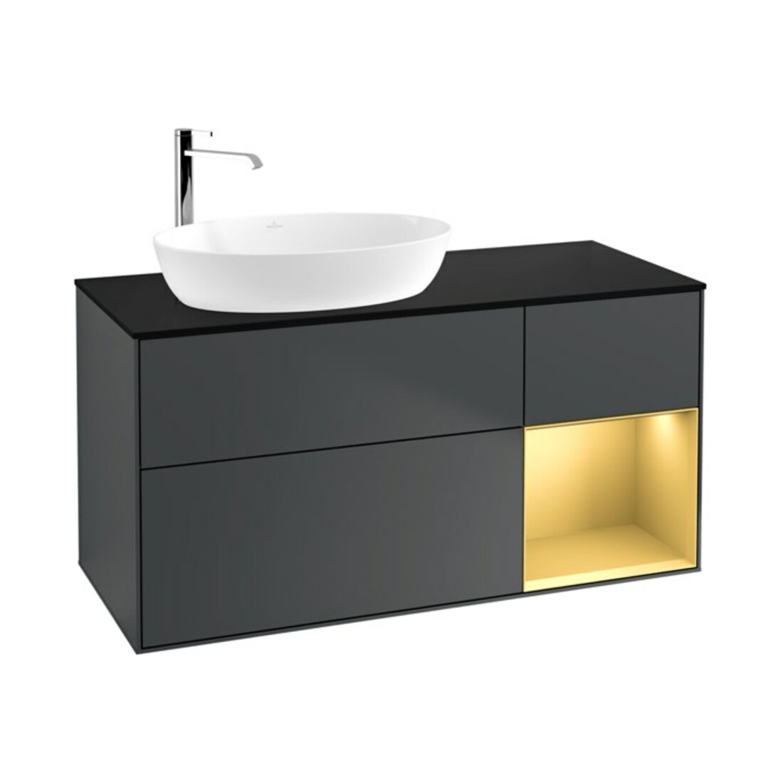 V&B Meuble sous lavabo Finion 120 cm, Pl blanc mat, Rg gris mat laqué, md bleu mat laqué