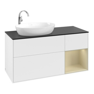 V&B Meuble sous lavabo Finion 120 cm, Pl blanc mat, Rg gris moyen laqué, blanc mat