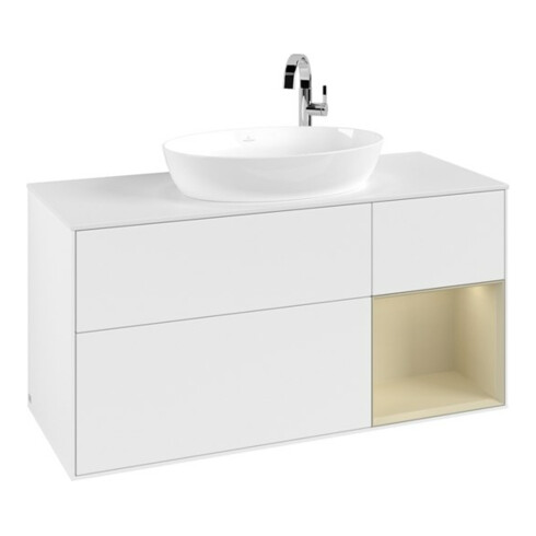 V&B Meuble sous lavabo Finion 120 cm, Pl blanc mat, Rg gris moyen laqué, blanc mat laqué