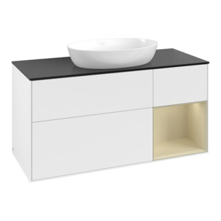 V&B Meuble sous lavabo Finion 120 cm, Pl blanc mat, Rg gris moyen laqué, blanc mat laqué