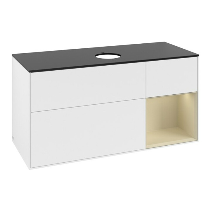 V&B Meuble sous lavabo Finion 120 cm, Pl blanc mat, Rg gris moyen laqué, blanc mat laqué