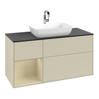 V&B Meuble sous lavabo Finion 120 cm, Pl blanc mat, Rg gris satin mat Laqué, gris graphite mat Laqué