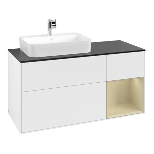 V&B Meuble sous lavabo Finion 120 cm, Pl blanc mat, Rg gris saumon, Laqué blanc mat