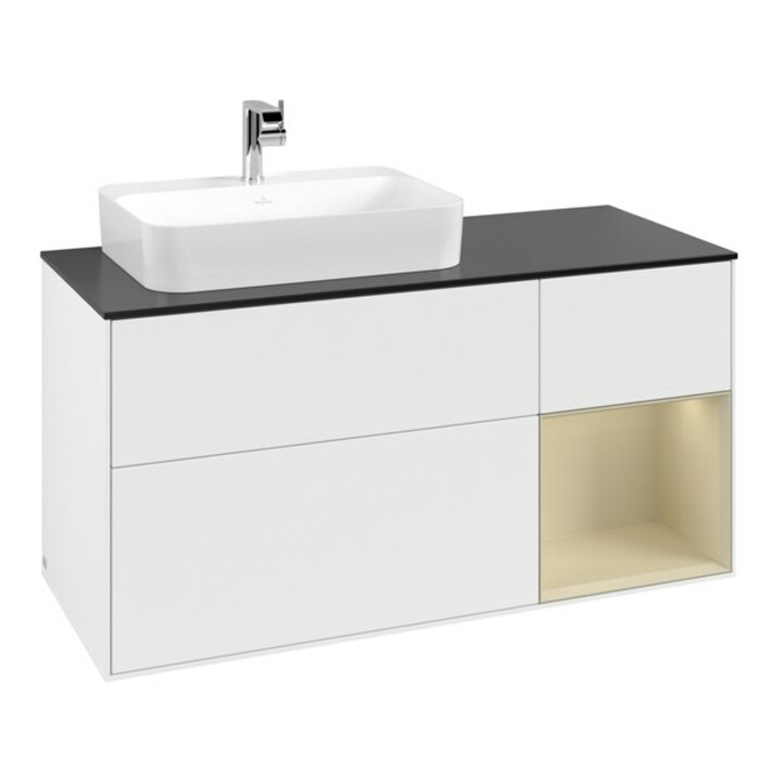 V&B Meuble sous lavabo Finion 120 cm, Pl blanc mat, Rg gris saumon, Laqué blanc mat