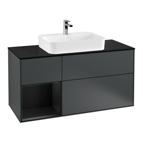 V&B Meuble sous lavabo Finion 120 cm, Pl blanc mat, Rg laqué blanc mat, façade bleu mat