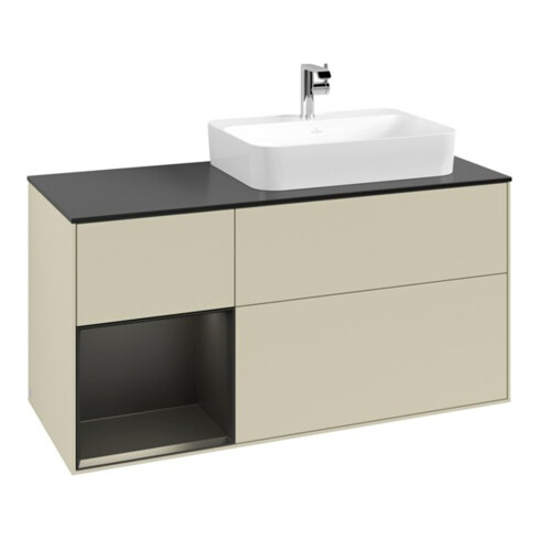 V&B Meuble sous-lavabo Finion 120 cm, Pl blanc mat, Rg laqué blanc, si gris mat laqué