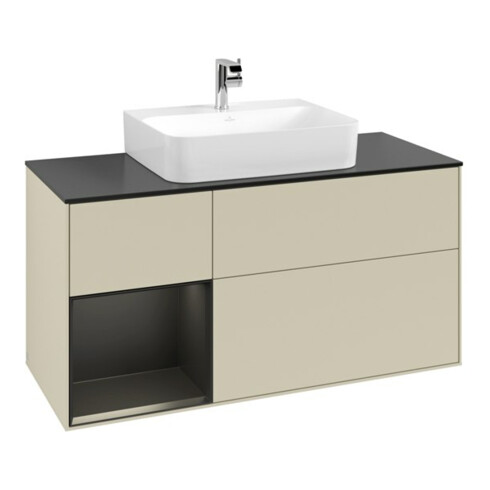 V&B Meuble sous lavabo Finion 120 cm, Pl blanc mat, Rg laqué blanc, si gris mat laqué