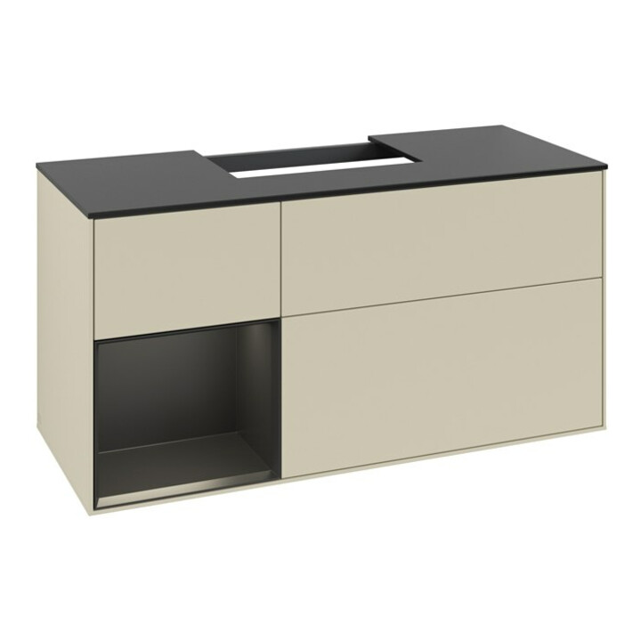 V&B Meuble sous lavabo Finion 120 cm, Pl blanc mat, Rg laqué blanc, si gris mat laqué