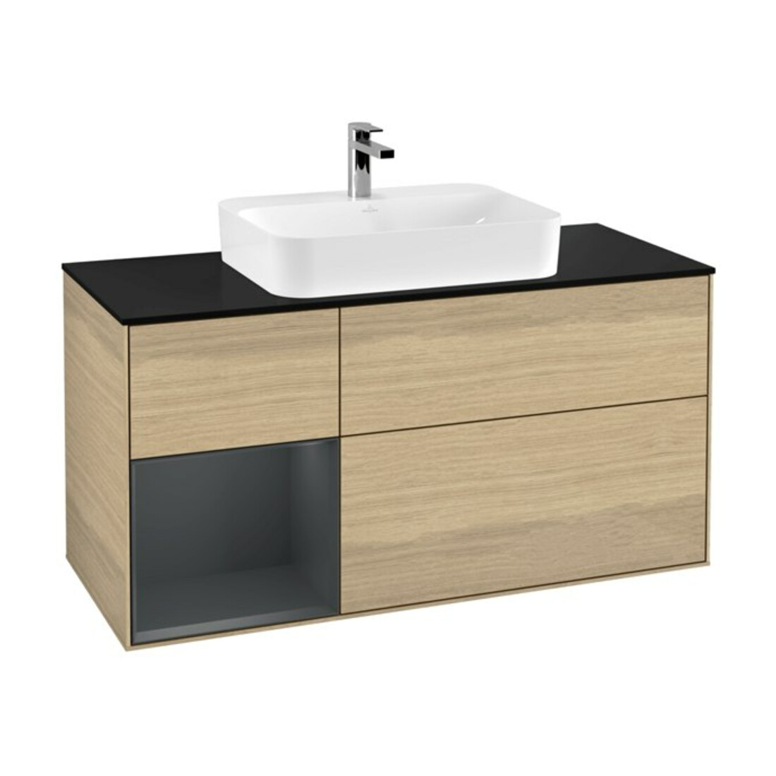 V&B Meuble sous-lavabo Finion 120 cm, Pl blanc mat, Rg laqué mat bleu, Oa ven