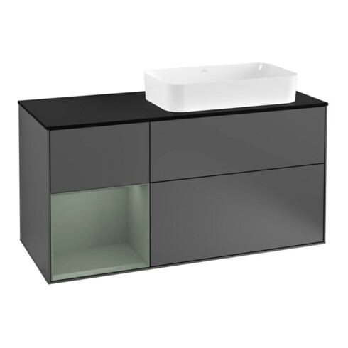 V&B Meuble sous-lavabo Finion 120 cm, Pl blanc mat, Rg laqué olivier mat, Anthracite m