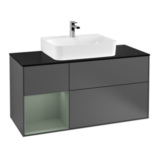 V&B Meuble sous-lavabo Finion 120 cm, Pl blanc mat, Rg laqué olivier mat, Anthracite m