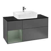 V&B Meuble sous-lavabo Finion 120 cm, Pl blanc mat, Rg laqué olivier mat, Anthracite m