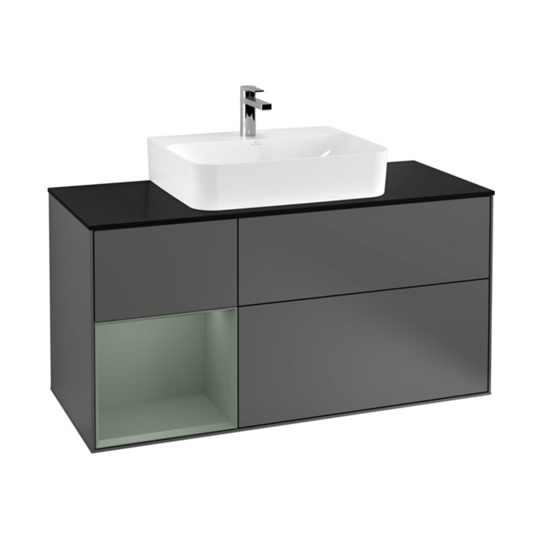 V&B Meuble sous-lavabo Finion 120 cm, Pl blanc mat, Rg laqué olivier mat, Anthracite m